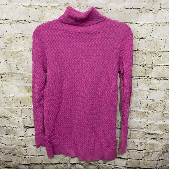 Lands End Purple Textured Cotton Turtleneck Tunic Sweater - Picture 3 of 5